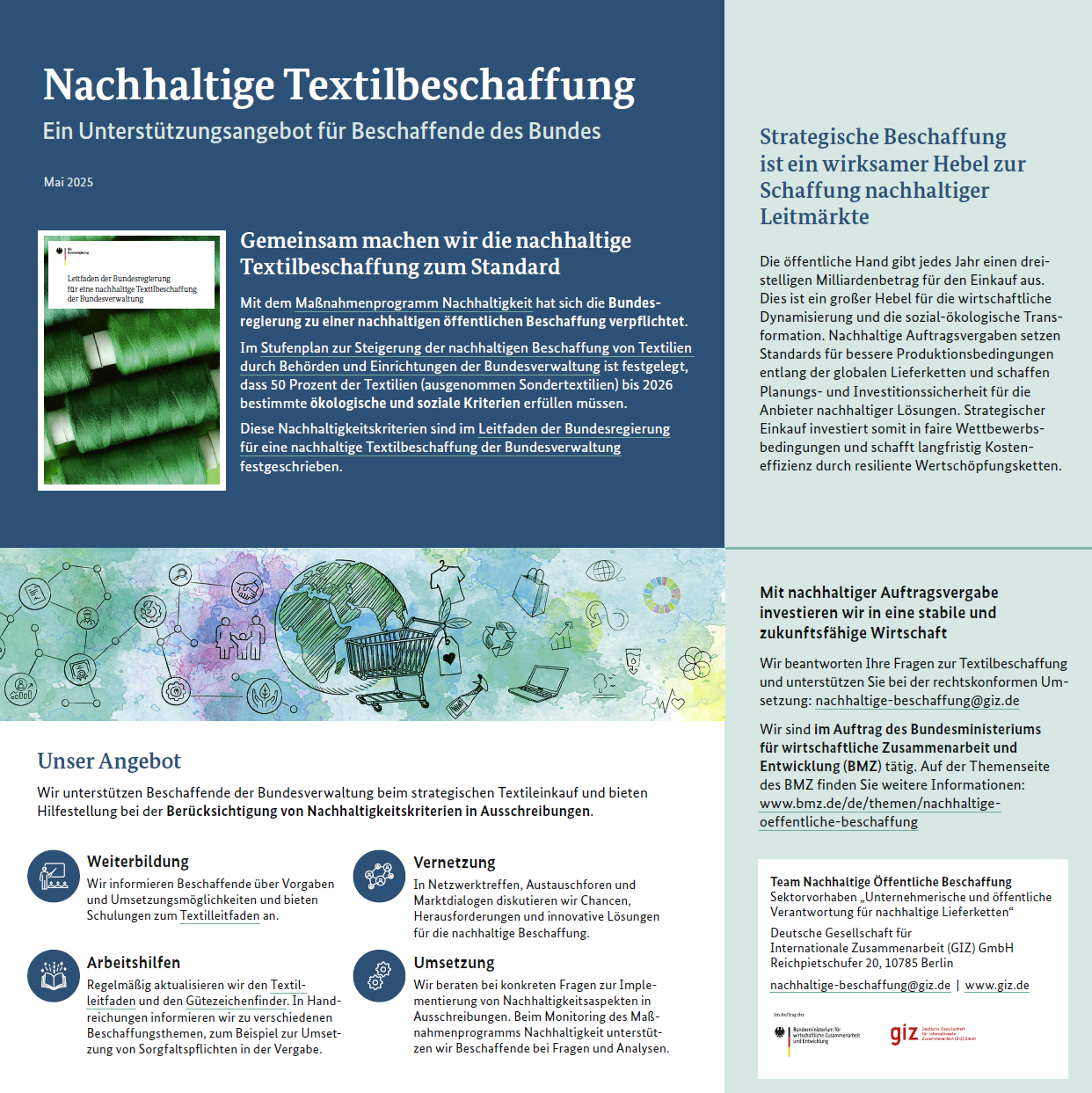 Titelblatt: Nachhaltige Textilbeschaffung | Ein Unterstützungsangebot für Beschaffende des Bundes