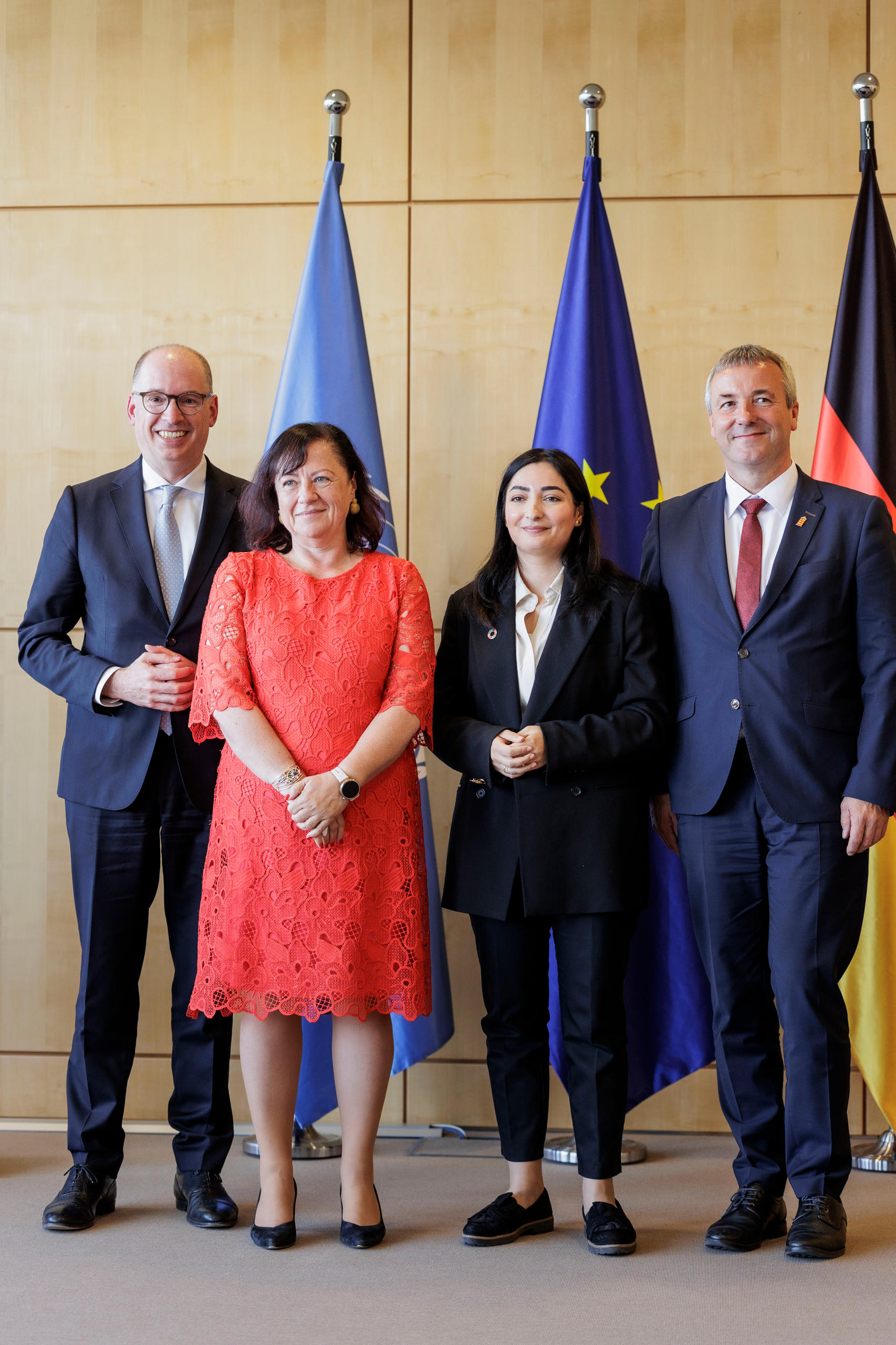 Niels Annen, designierter Staatssekretär im Bundesministerium für wirtschaftliche Zusammenarbeit und Entwicklung, Dr. Bärbel Kofler, Parlamentarische Staatssekretärin bei der Bundesministerin für wirtschaftliche Zusammenarbeit und Entwicklung, Reem Alabali-Radovan, Bundesministerin für wirtschaftliche Zusammenarbeit und Entwicklung und Johann Saathoff, Parlamentarischer Staatssekretär bei der Bundesministerin für wirtschaftliche Zusammenarbeit und Entwicklung (von links)