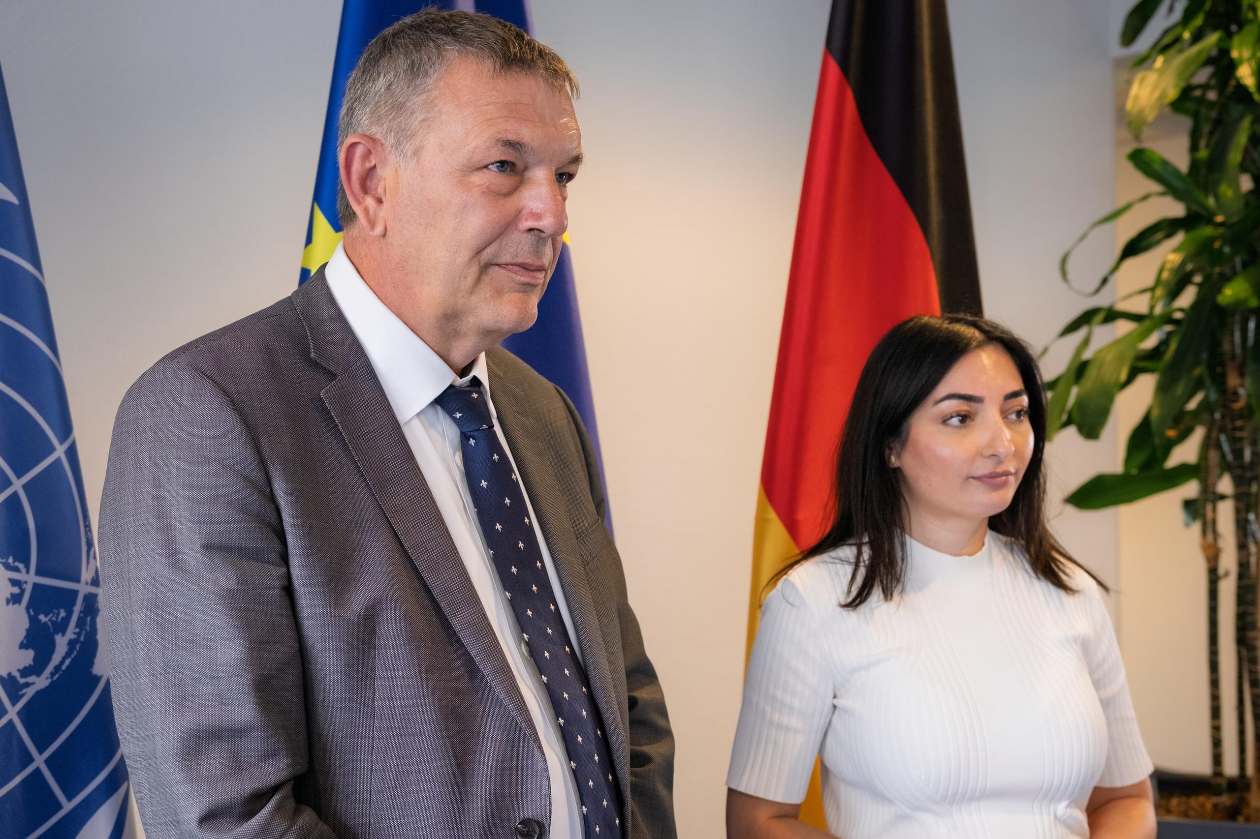 Entwicklungsministerin Reem Alabali Radovan und Philippe Lazzarini, Chef des UN-Hilfswerks für Palästinaflüchtlinge (UNRWA) 