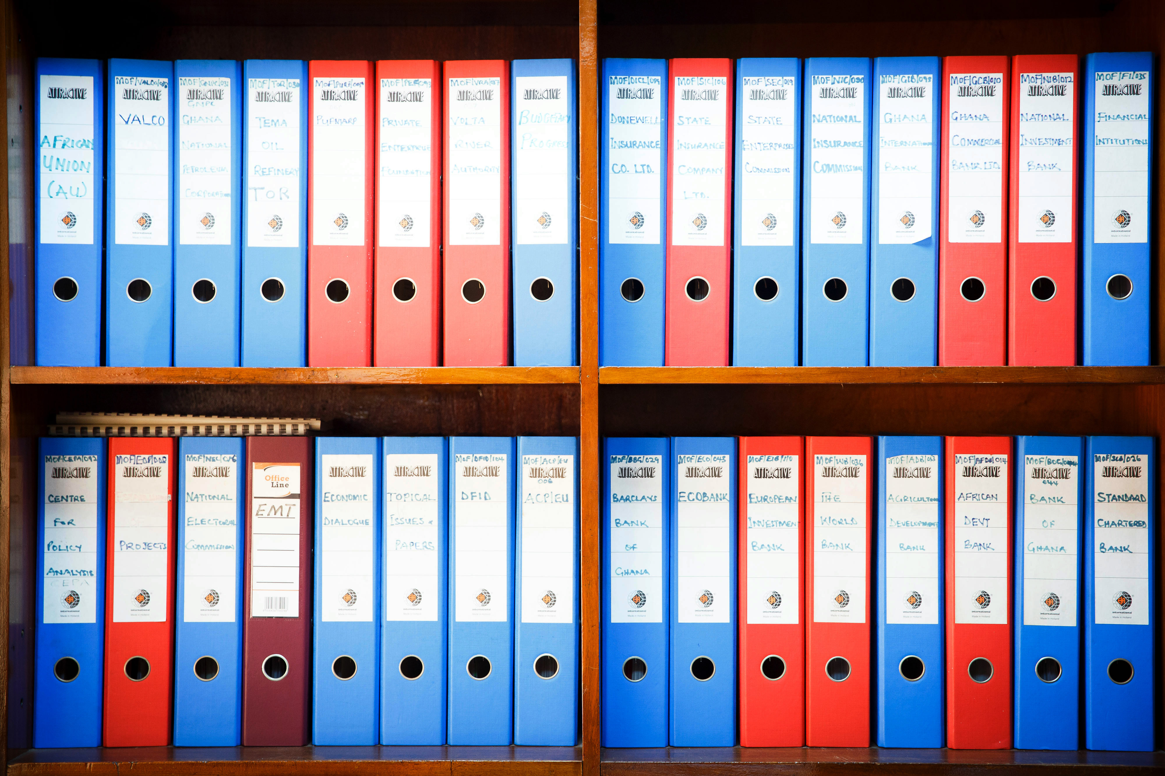 Files in the Ministry of Finance in Accra, Ghana