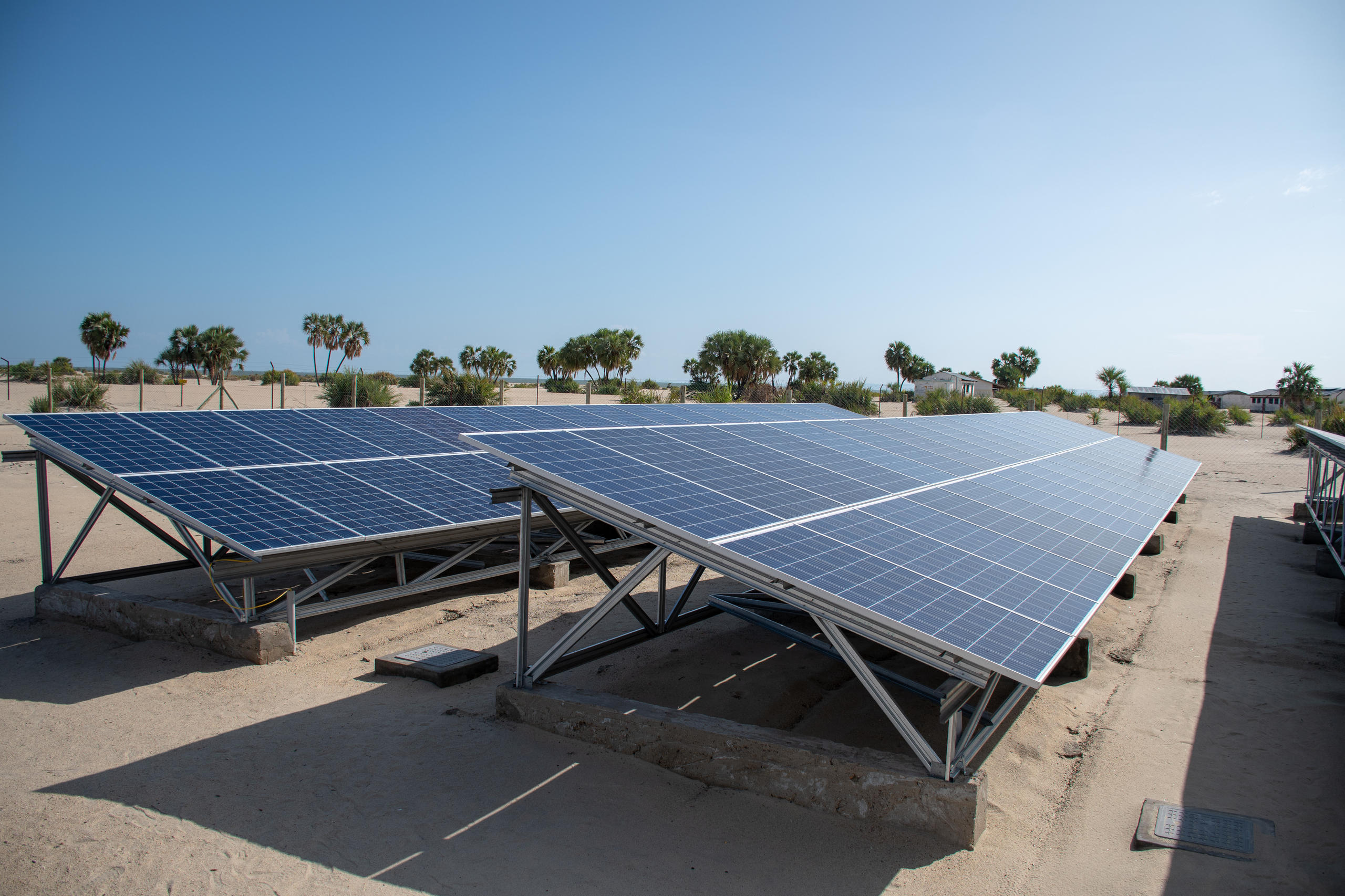 Foto von Fotovoltaikanlagen in der Wüste.