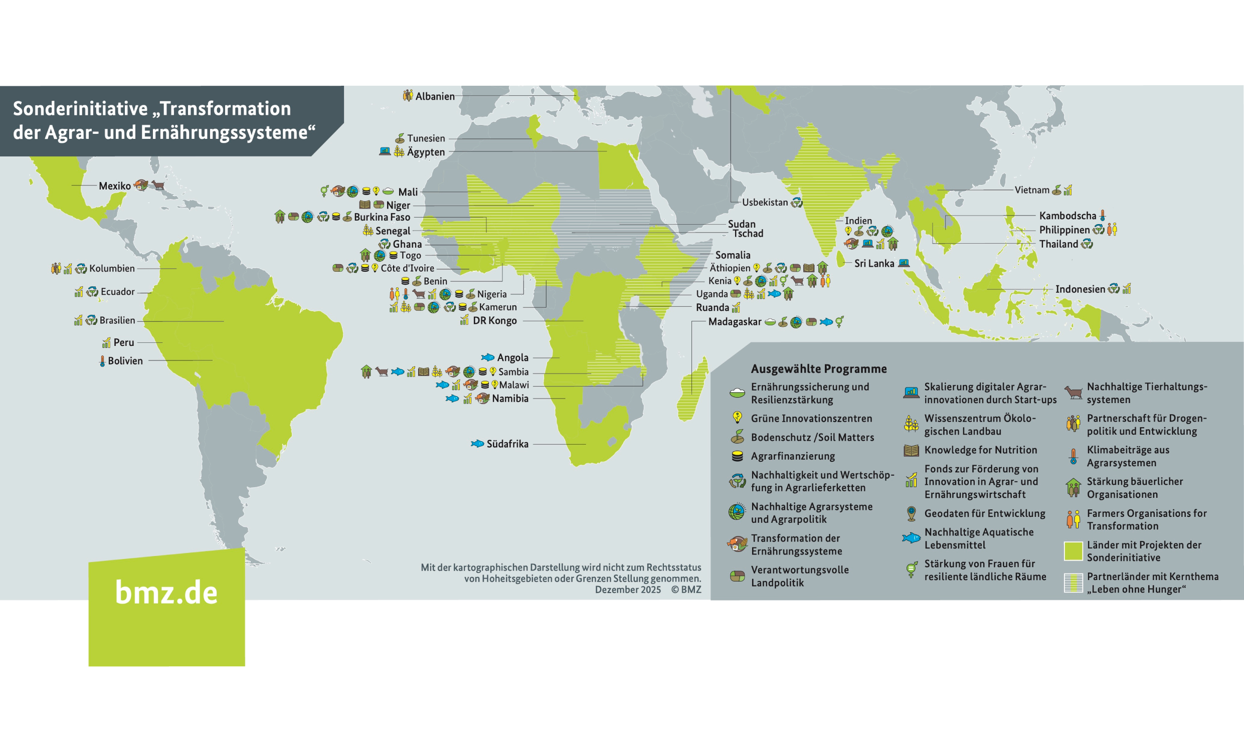 Eine Grafik mit Informationen zu den Programmen der Sonderinitiative auf der ganzen Welt zeigt
