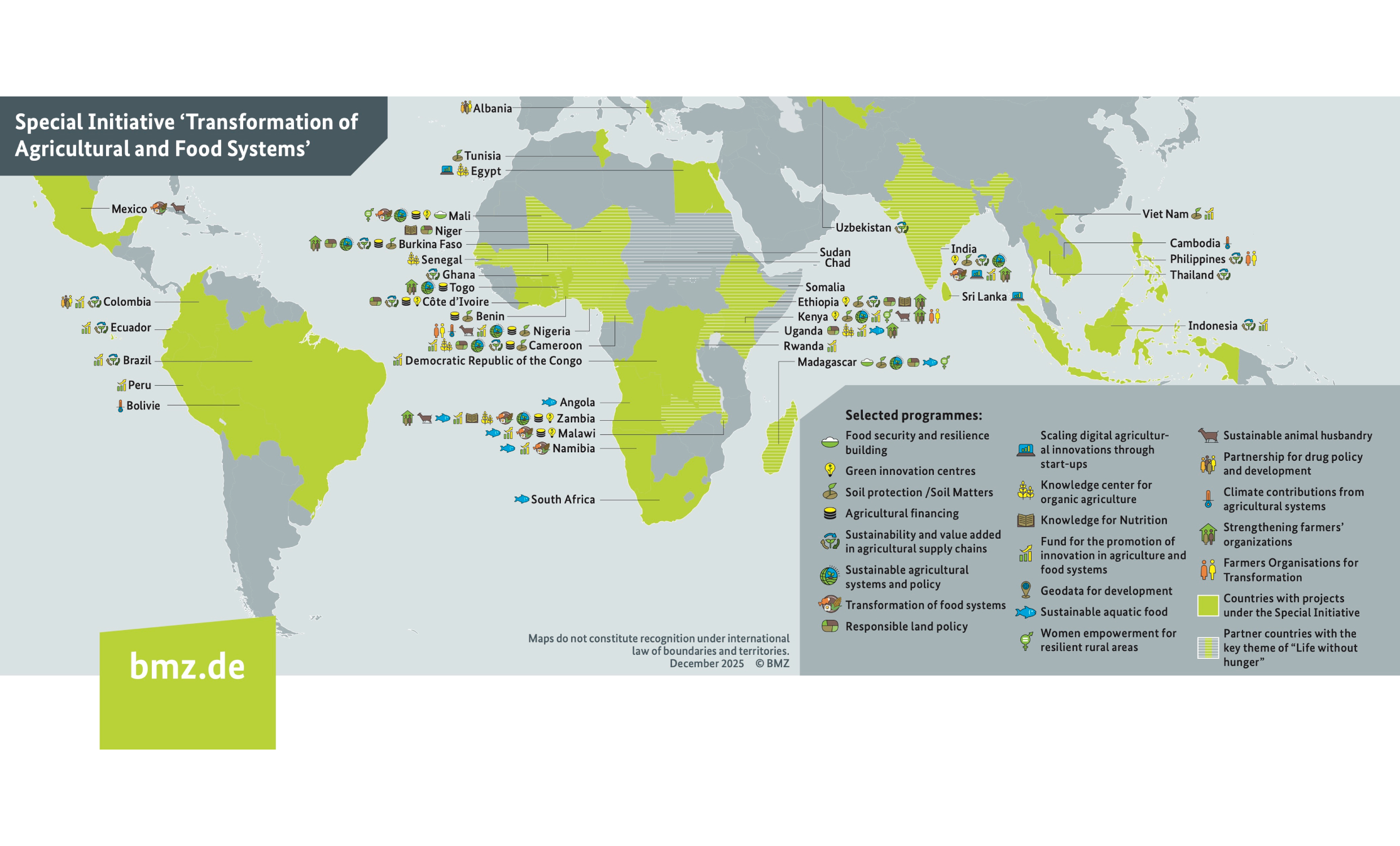 A graphic shows information on the programs of the special initiative around the world