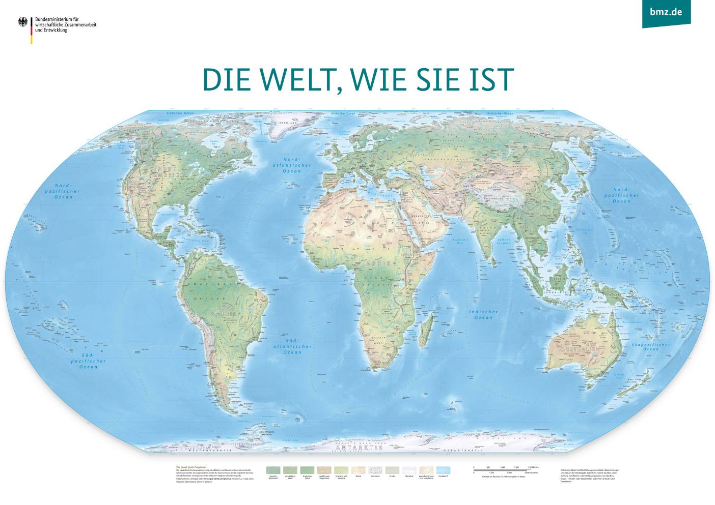 Illustration einer Weltkarte mit richtigen Größenverhältnissen.