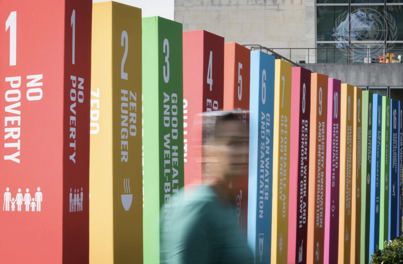 Photo of colorful columns with labels.