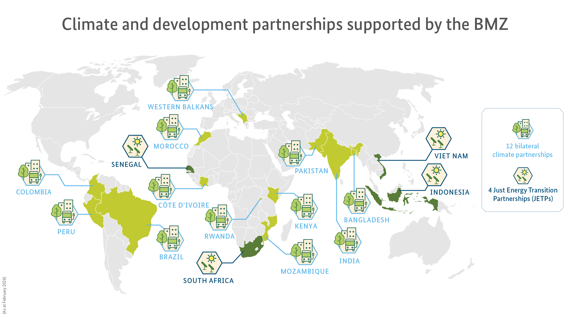 Map of the BMZ's Climate and Development Partnerships.