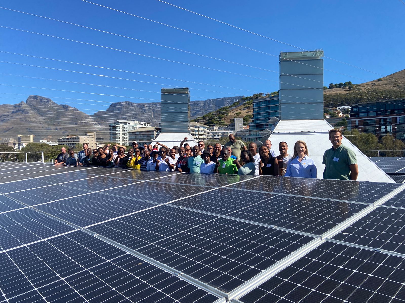 Participants in a training course on rooftop solar panels in Cape Town.