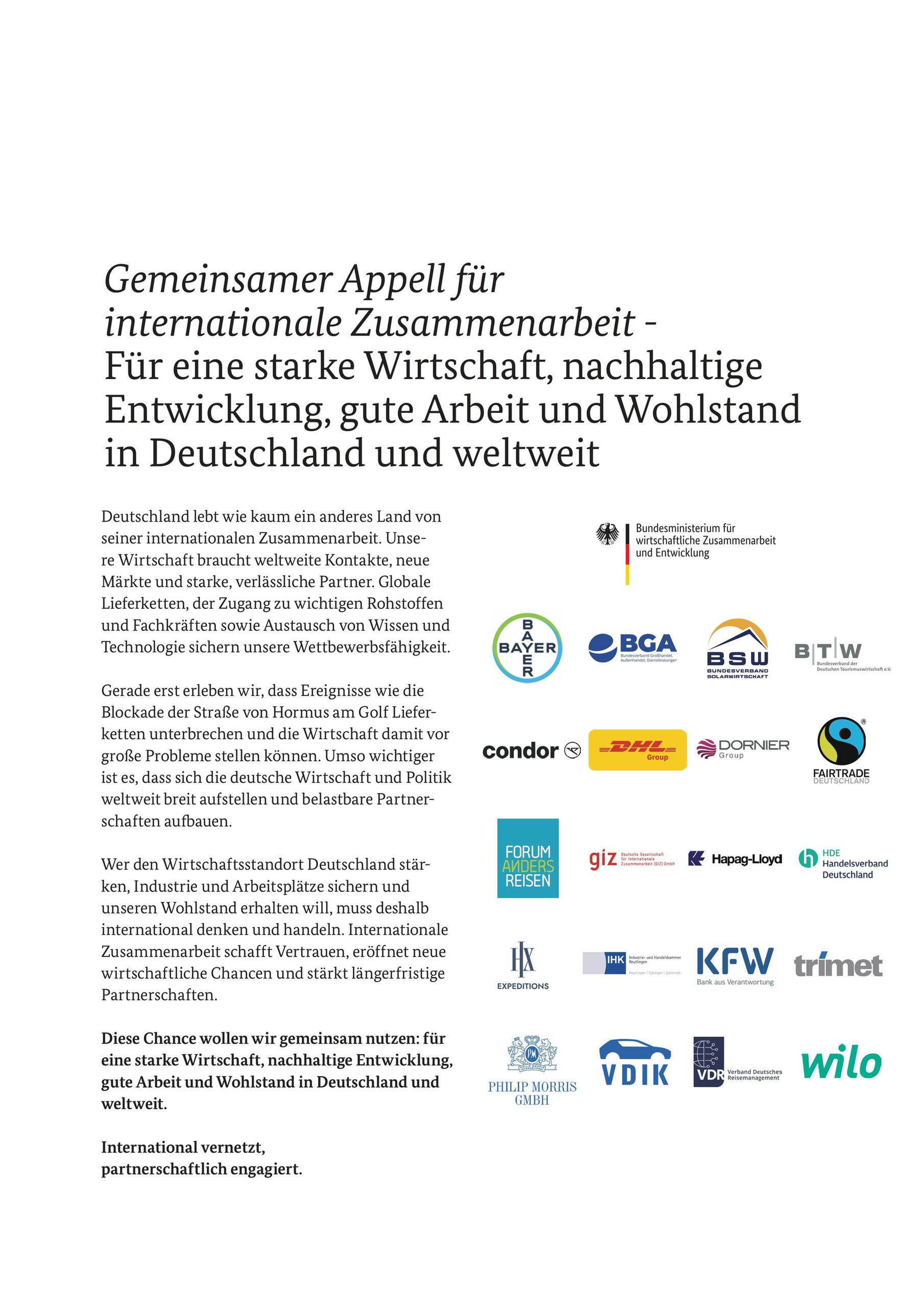 PDF-Cover Gemeinsamer Appell für internationale Zusammenarbeit