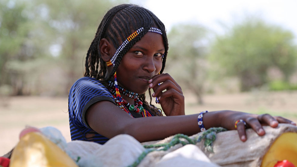 13-year-old Momina Ali from Ethiopia has to miss a day at school because she has to provide water for the family.