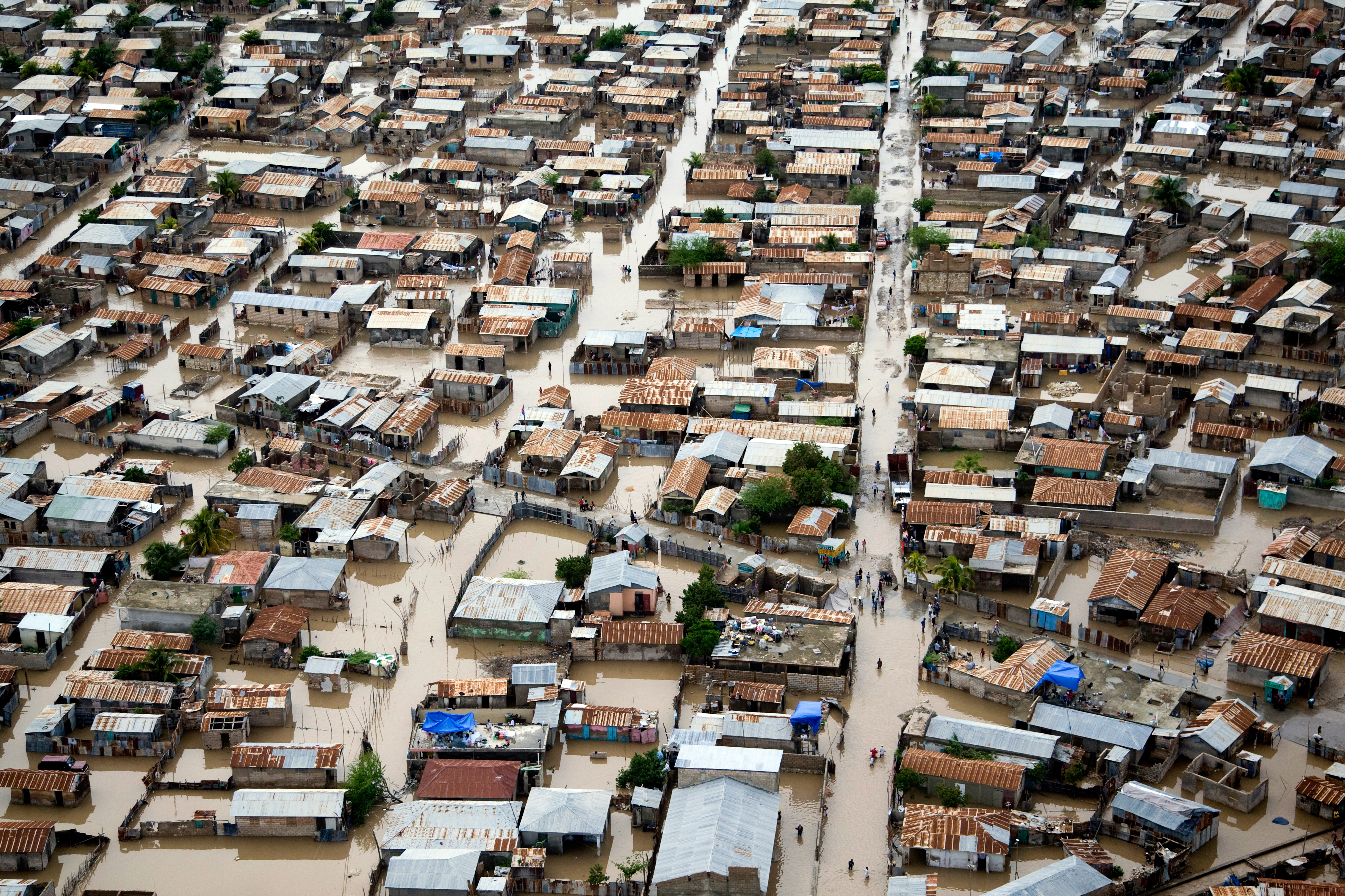 Flooded roads and paths in Gonaives, Haiti, after hurricane Tomas passed through the area