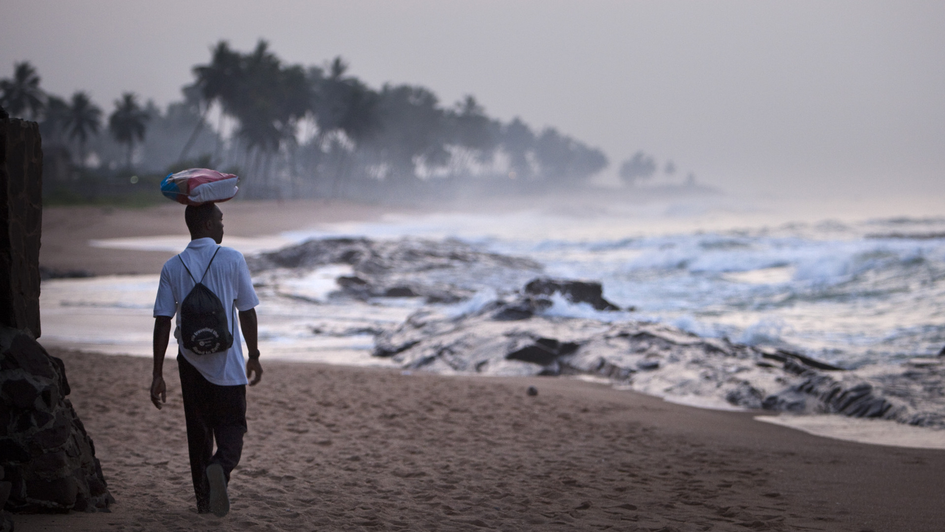 Beach of Elmina in Ghana, shortly before sunrise