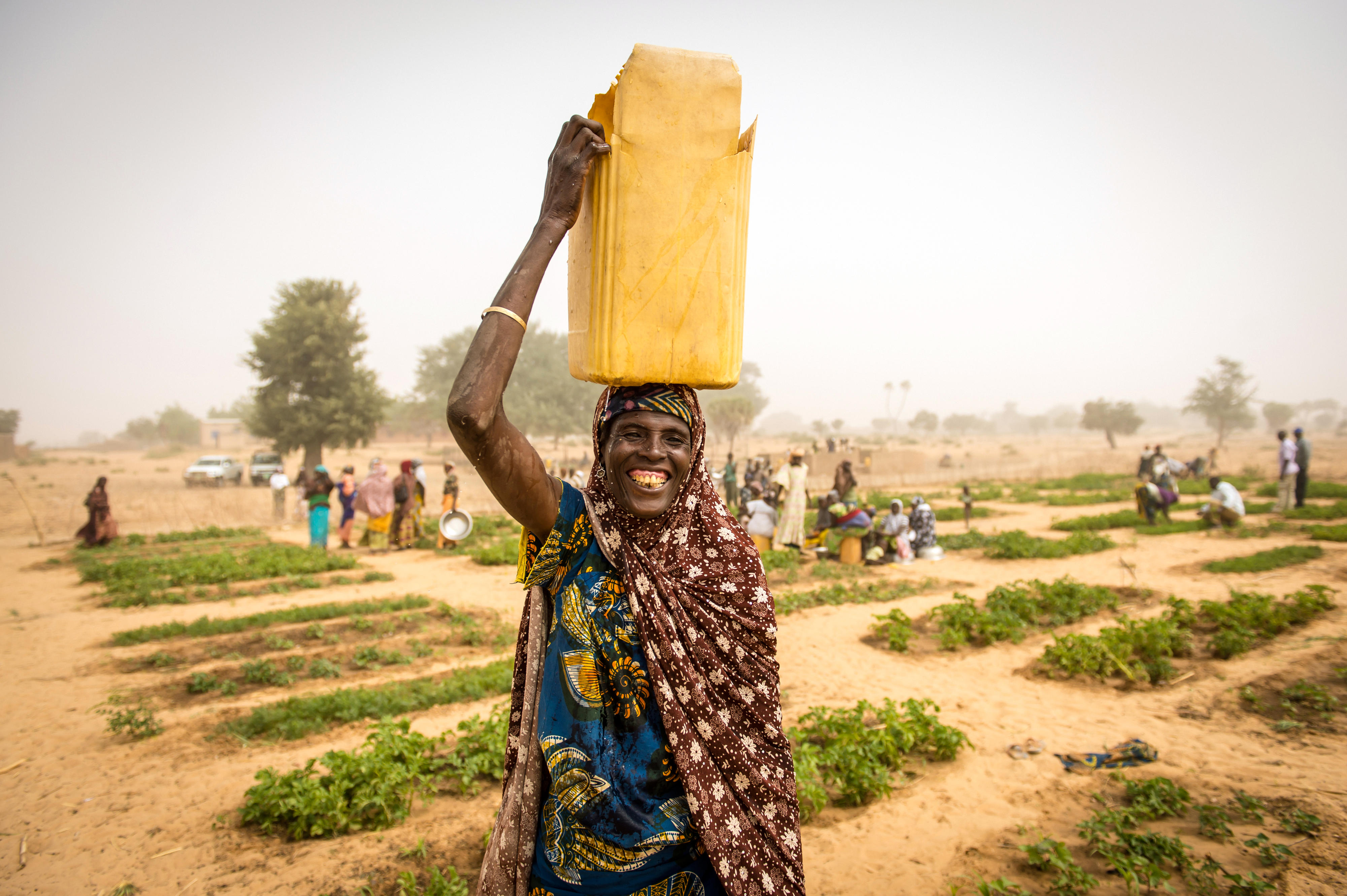Frau vor einem Gemeinschaftsgarten in Maradi, Niger