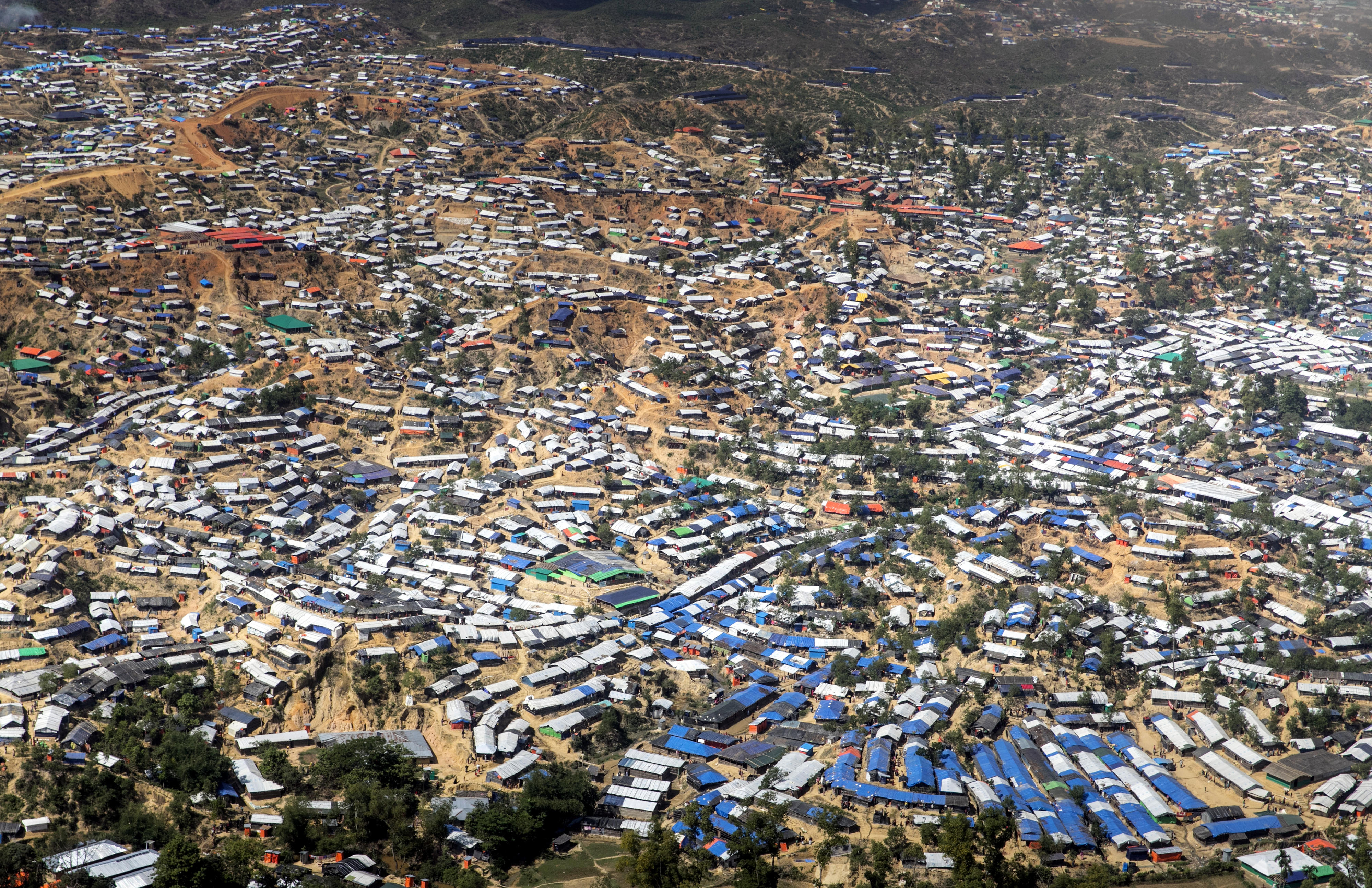 Aerial photograph of the refugee camp Kutupalong in Bangladesh, where Rohingya who were expelled from Myanmar live.