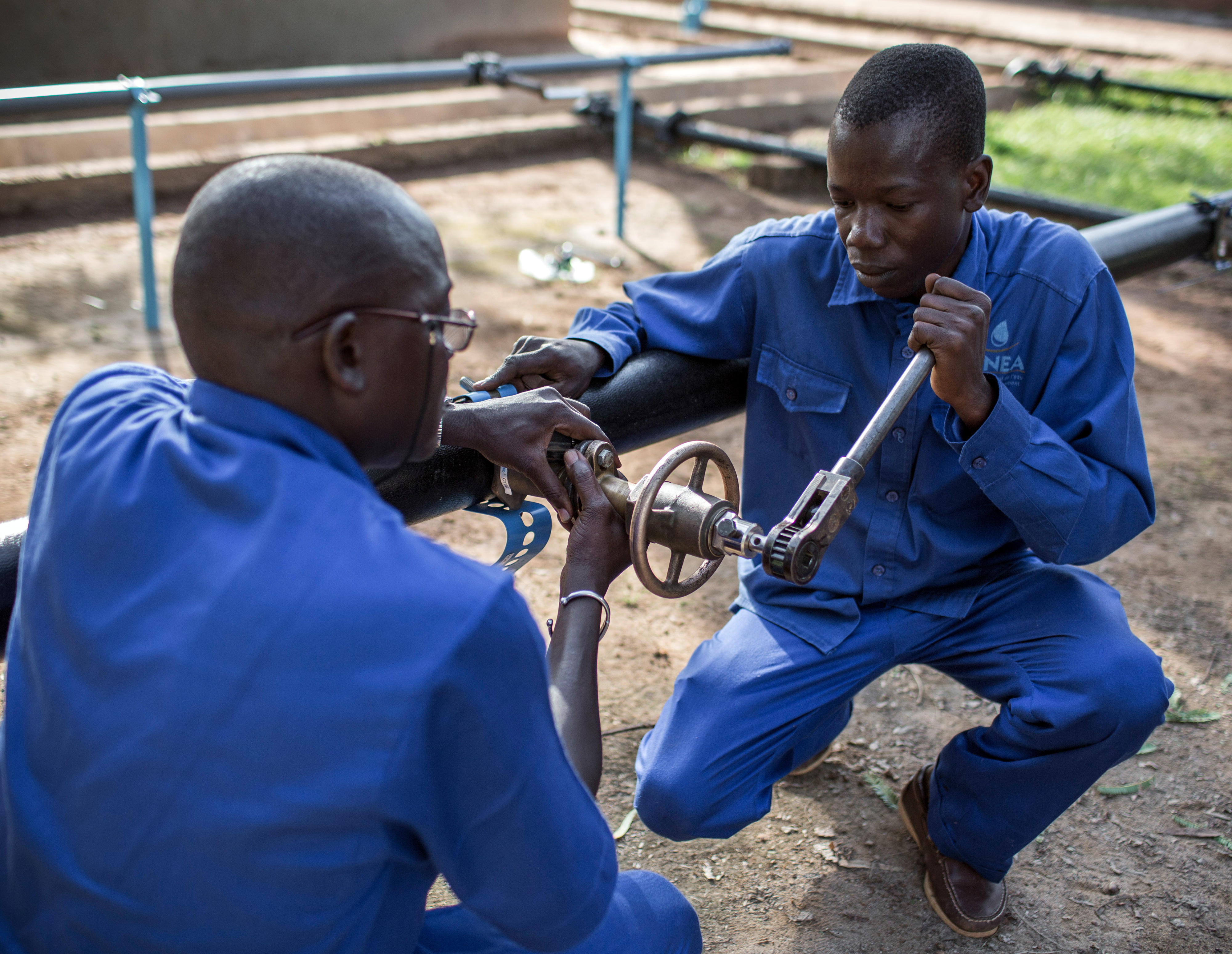 Training for plumbers in the vocational training centre of the national water agency in Burkina Faso