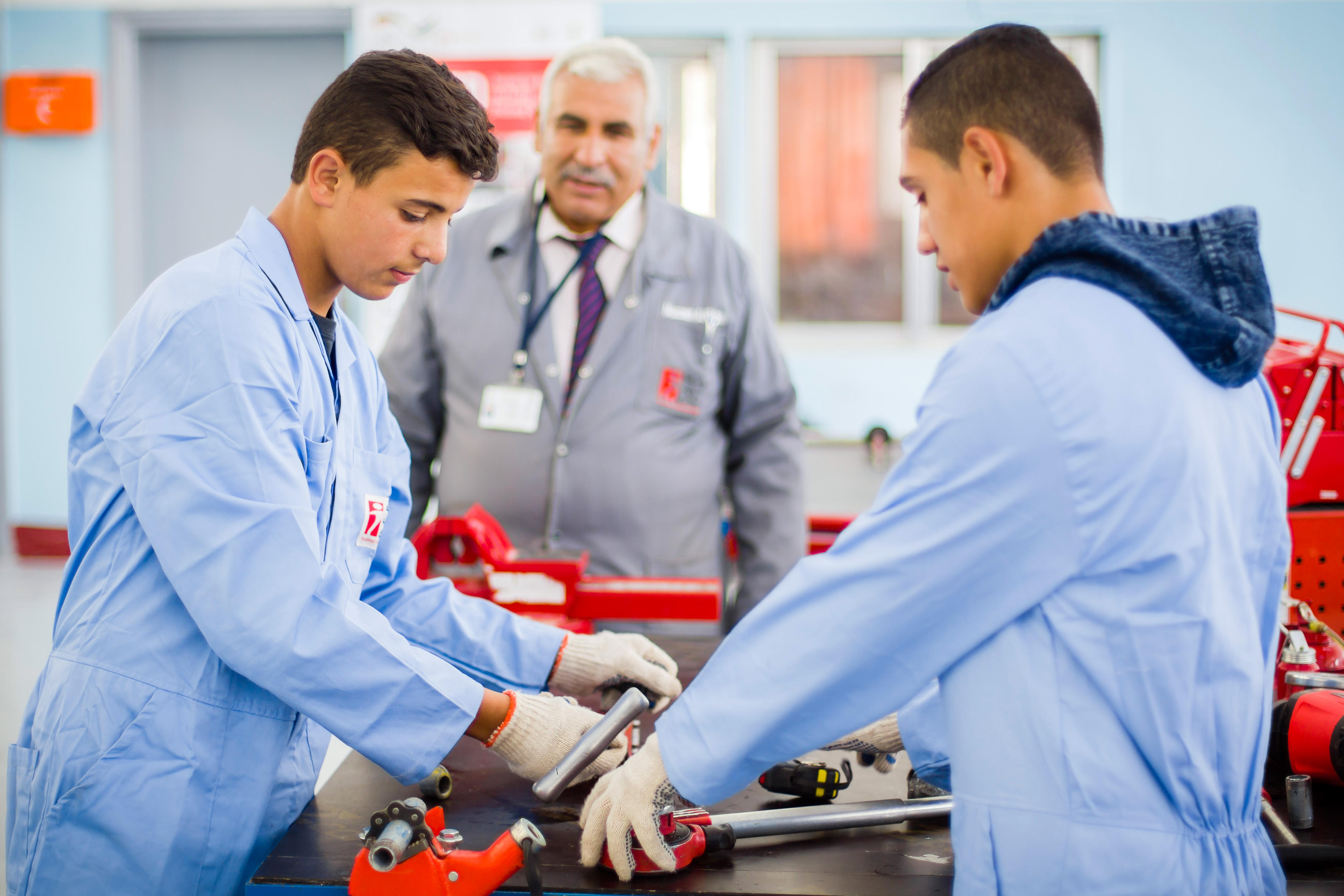 Trainees in a vocational training centre in Jordan