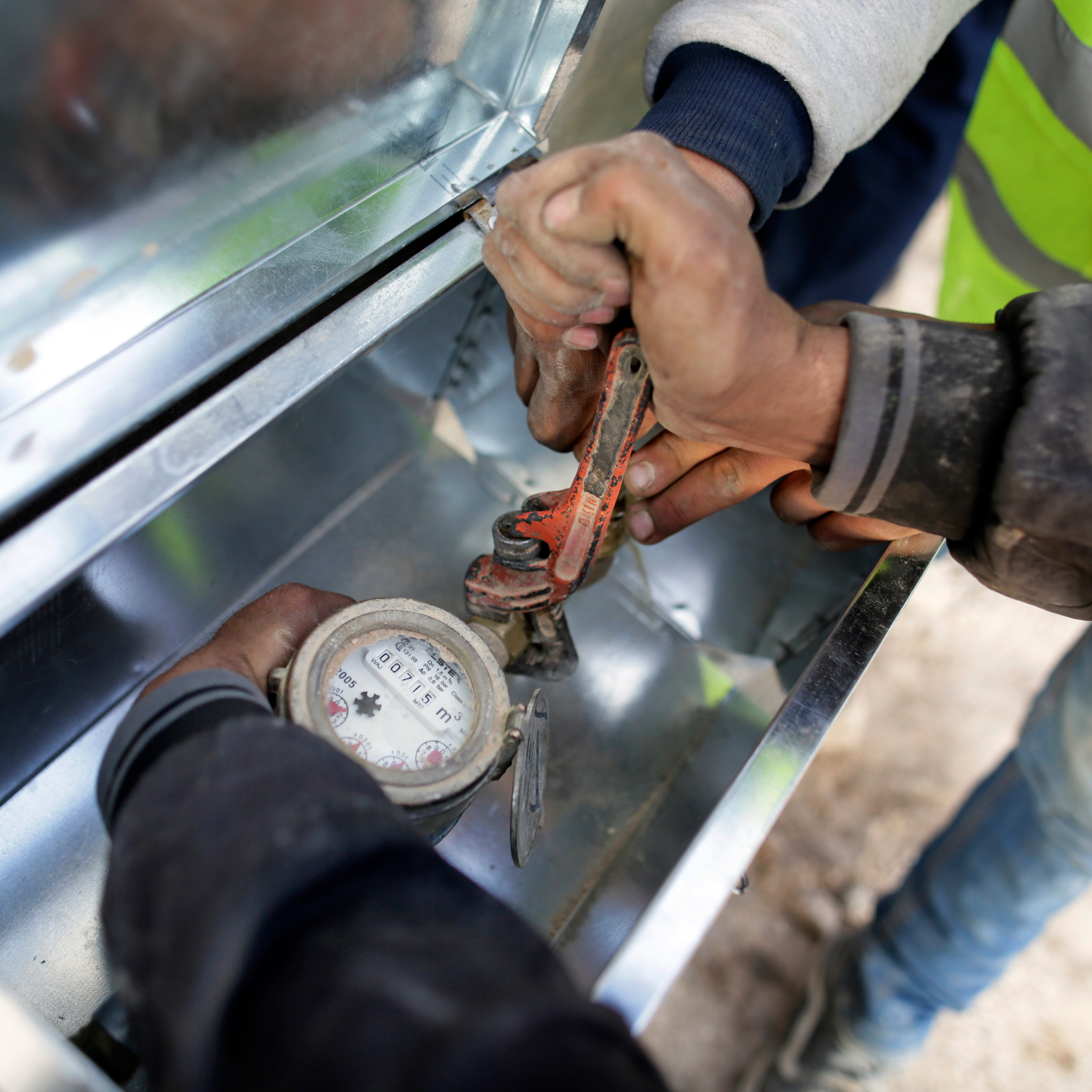 Water meter being installed during the laying of new drinking water pipes in the town of Mafraq, Jordan