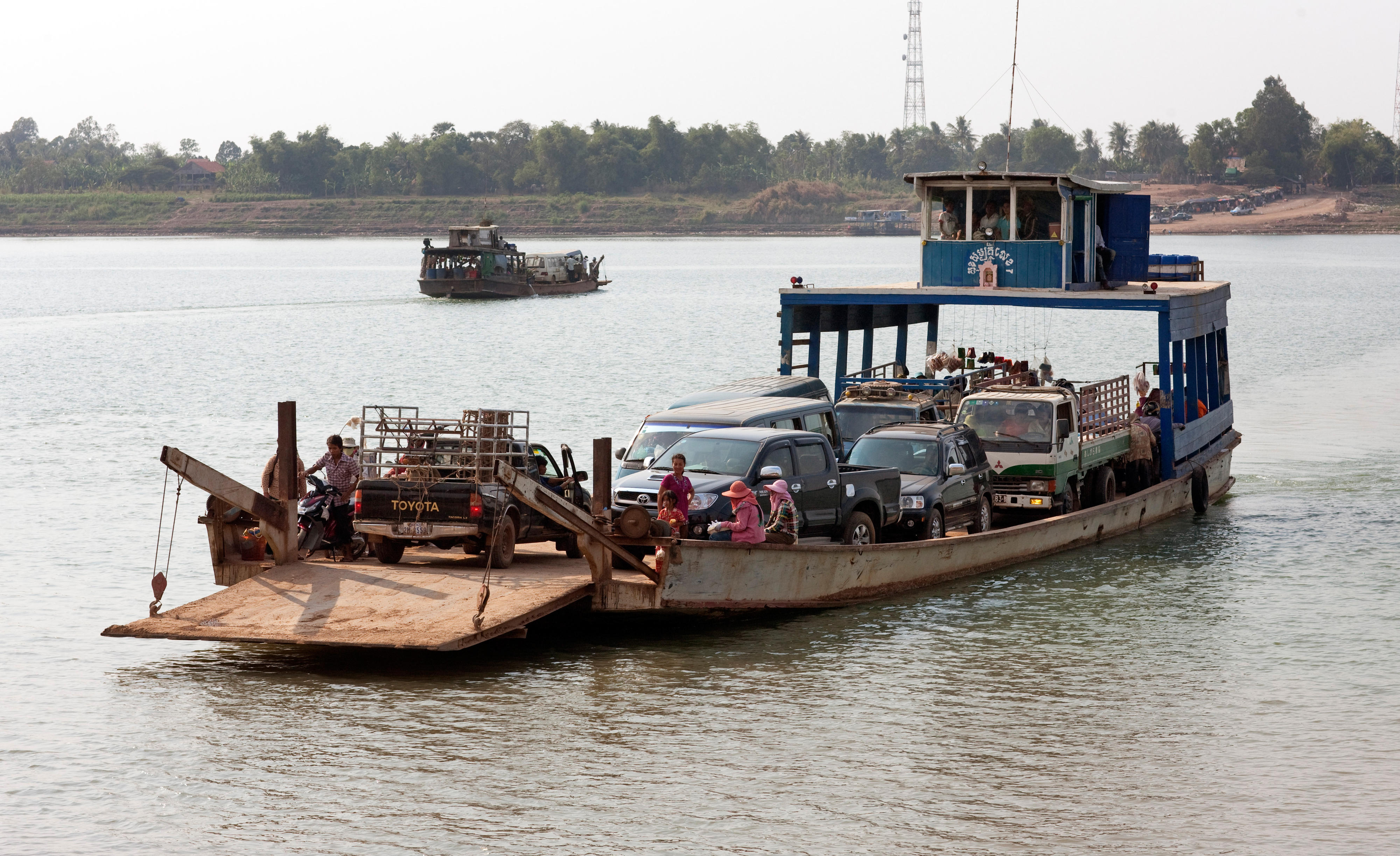 Car ferry on the Mekong river, Cambodia