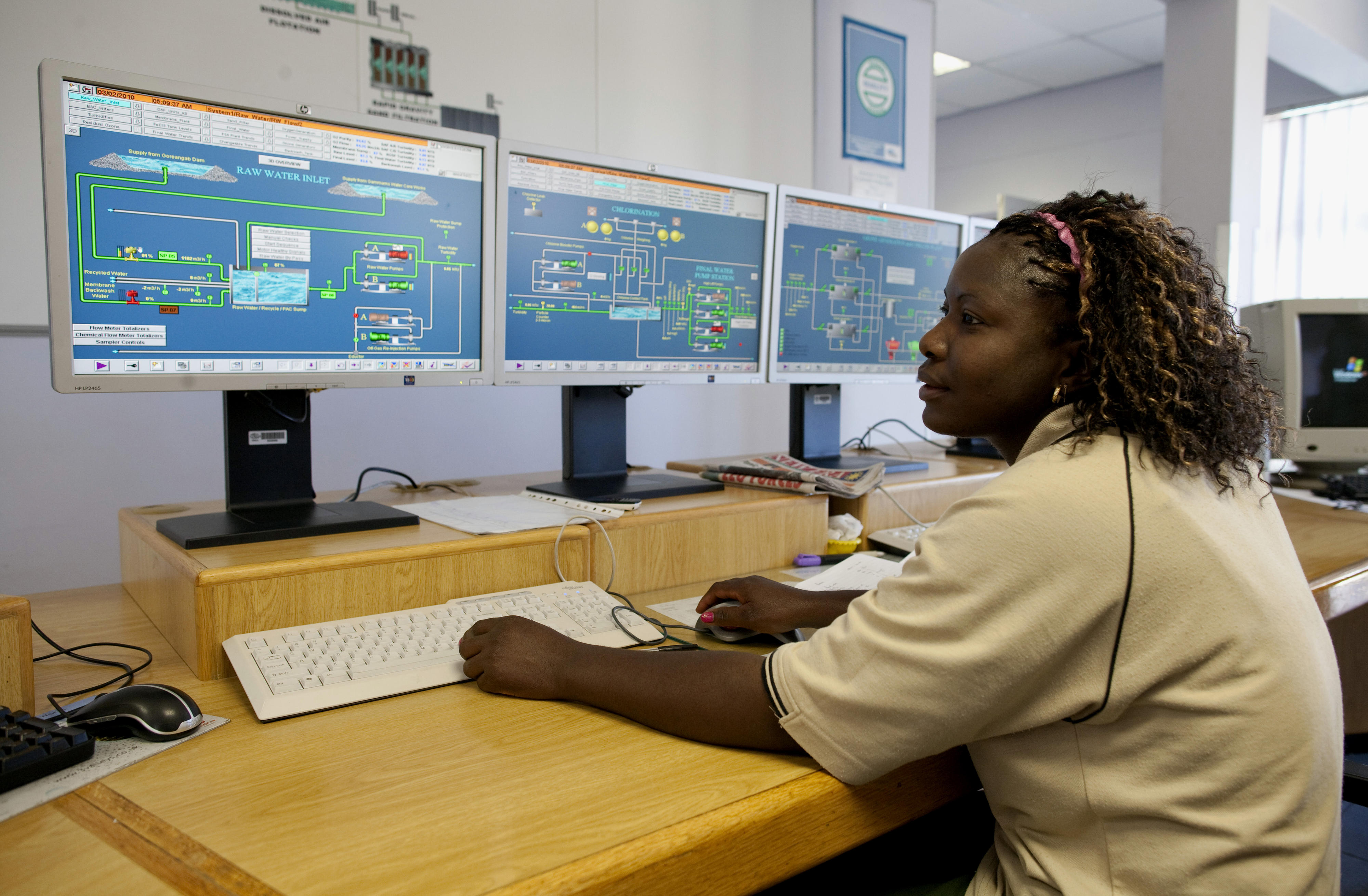 Control room of the Goreangab water treatment plant in Windhoek, Namibia