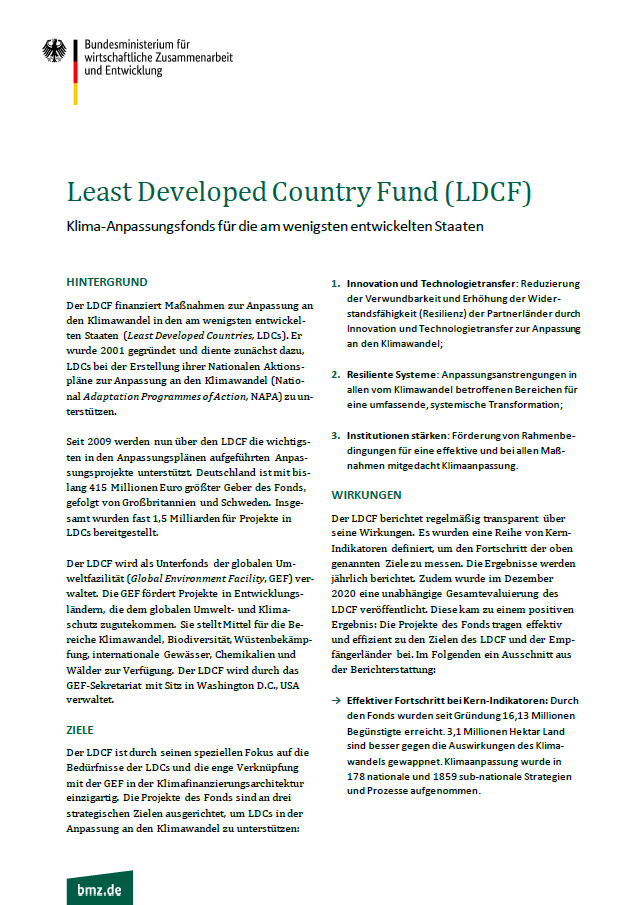 Titelblatt: Least Developed Country Fund (LDCF) | Klima-Anpassungsfonds für die am wenigsten entwickelten Staaten