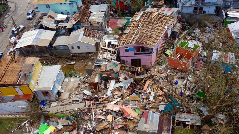 Storm damage on the Caribbean island of Dominica after Hurricane Maria in September 2017
