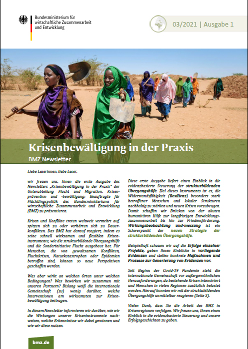 Titelblatt: Krisenbewältigung in der Praxis – BMZ-Newsletter | Ausgabe 1 (März 2021)