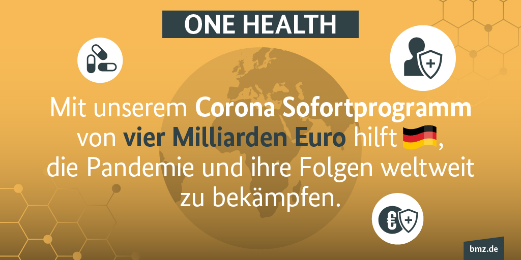 One Health: Mit unserem Corona-Sofortprogramm von vier Milliarden Euro hilft Deutschland, die Pandemie und ihre Folgen Weltweit zu bekämpfen.