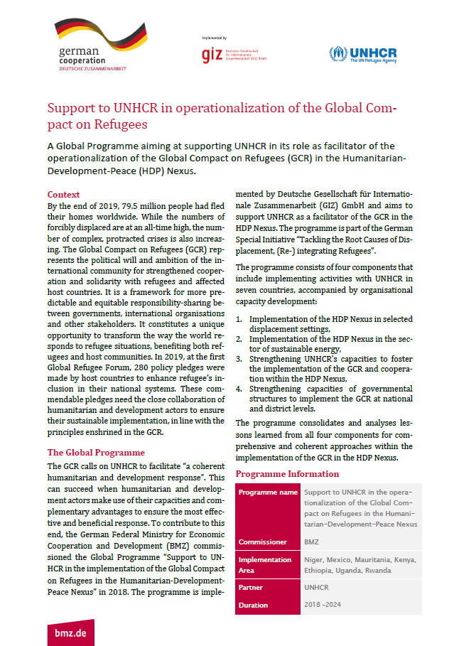 Cover: Support to UNHCR in operationalization of the Global Compact on Refugees