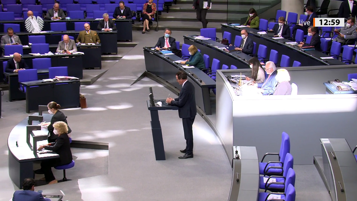 Standbild aus dem Video von Bundesminister Gerd Müller bei seiner Rede vor dem Deutschen Bundestag am 25.02.2021