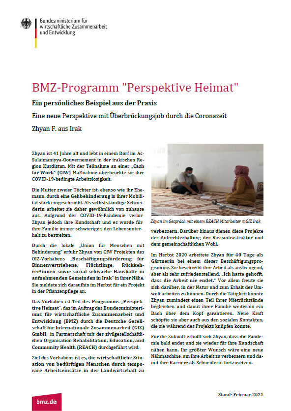 Titelbild: BMZ-Programm "Perspektive Heimat": Eine neue Perspektive mit Überbrückungsjob durch die Coronazeit – Zhyan F. aus Irak