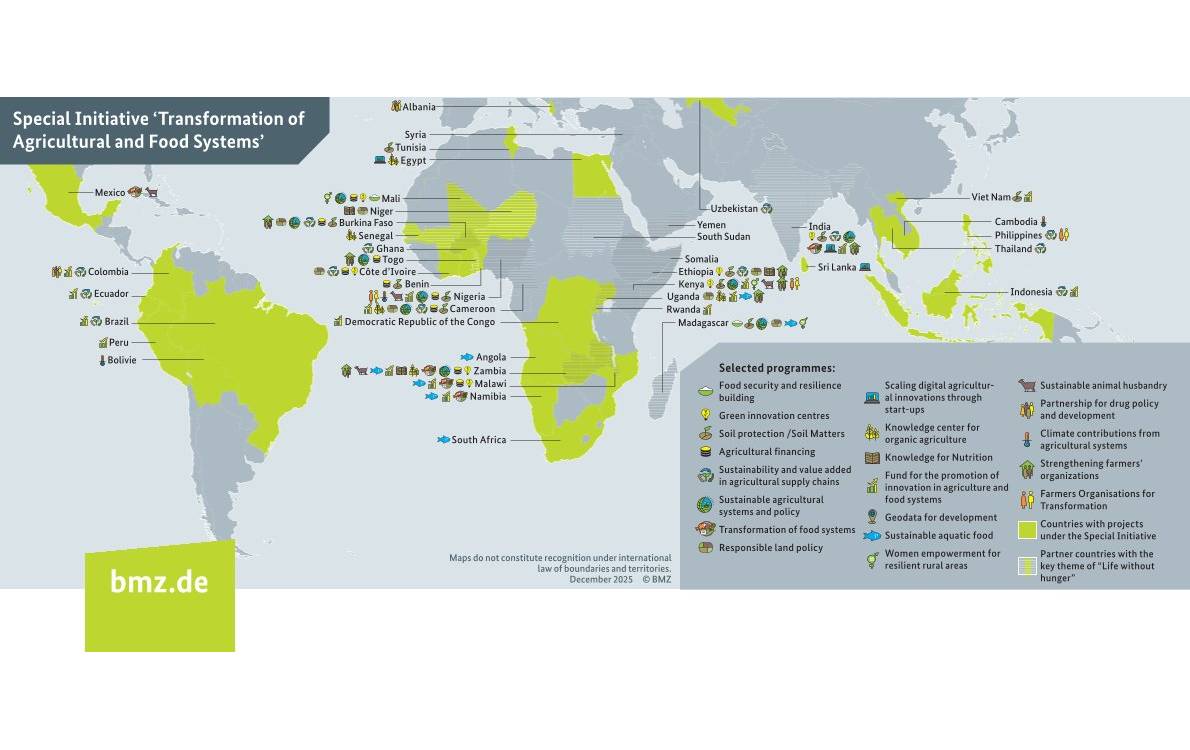 Graphic: Priority countries and other project locations of the Special Initiative "Transformation of Agricultural and Food Systems" 