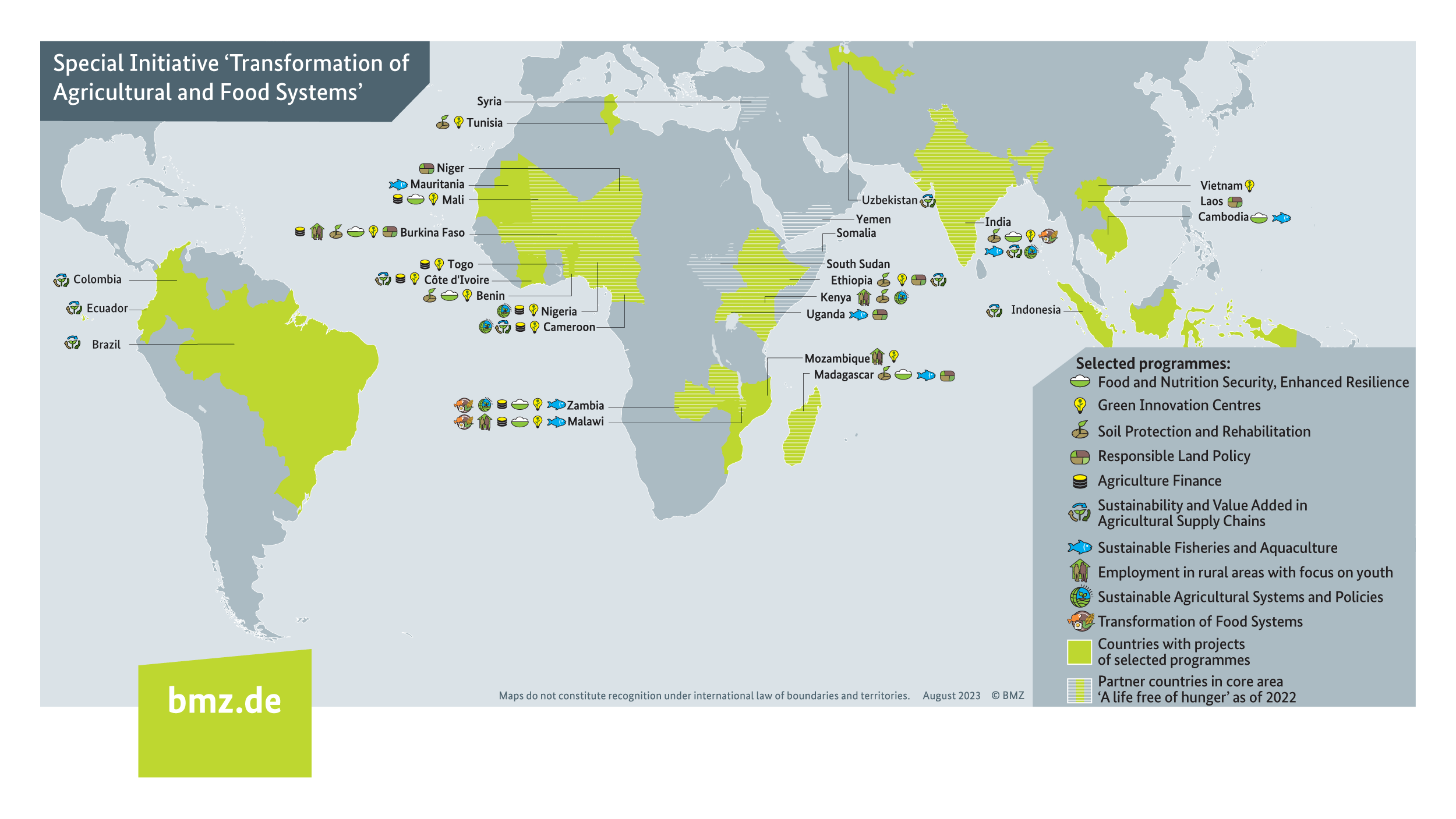 Graphic: Priority countries and other project locations of the Special Initiative "Transformation of Agricultural and Food Systems" 