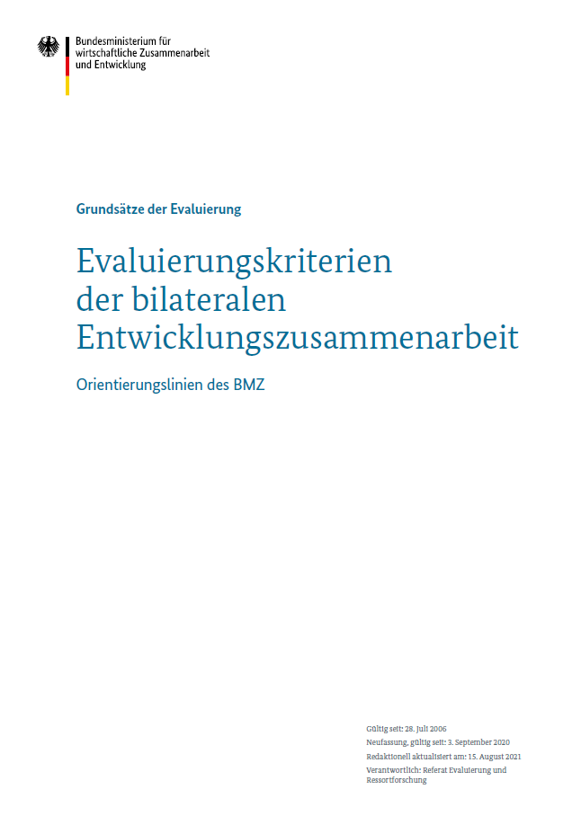 Titelblatt: Evalu­ierungs­kriterien der bi­late­ralen Ent­wick­lungs­zu­sammen­arbeit