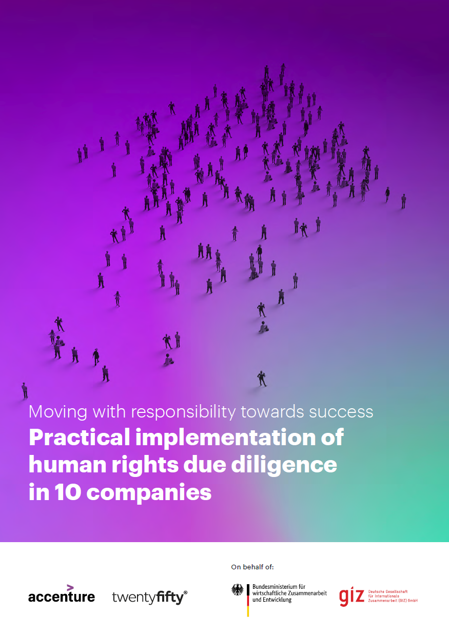 Cover: Moving with responsibility towards success: Practical implementation of human rights due diligence in 10 companies