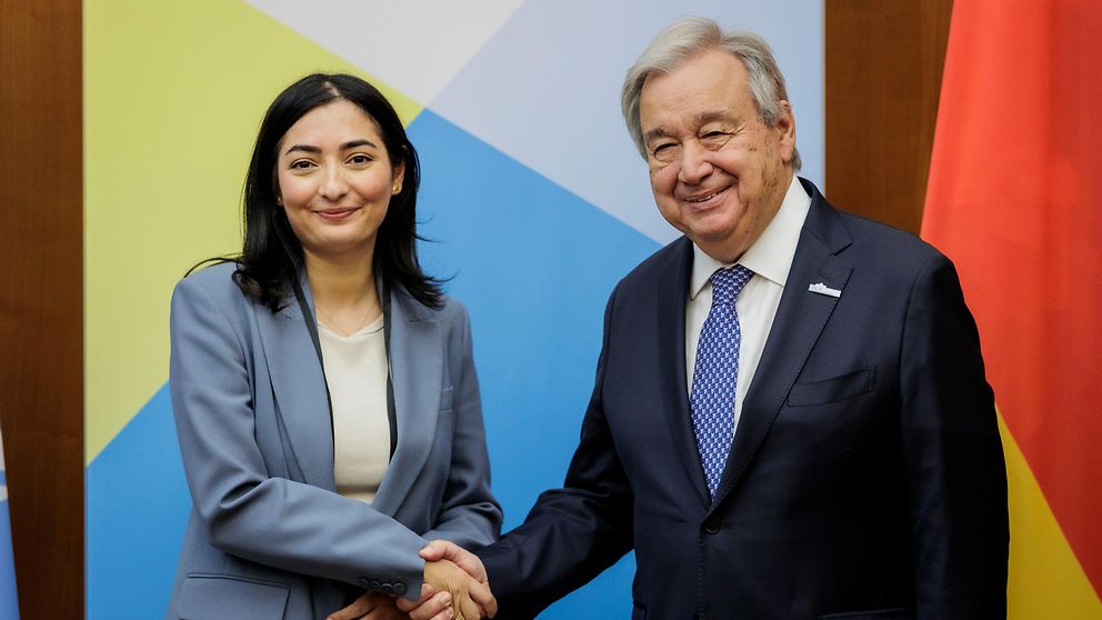 Bundesentwicklungsministerin Reem Alabali Radovan trifft UN-Generalsekretär António Guterres.